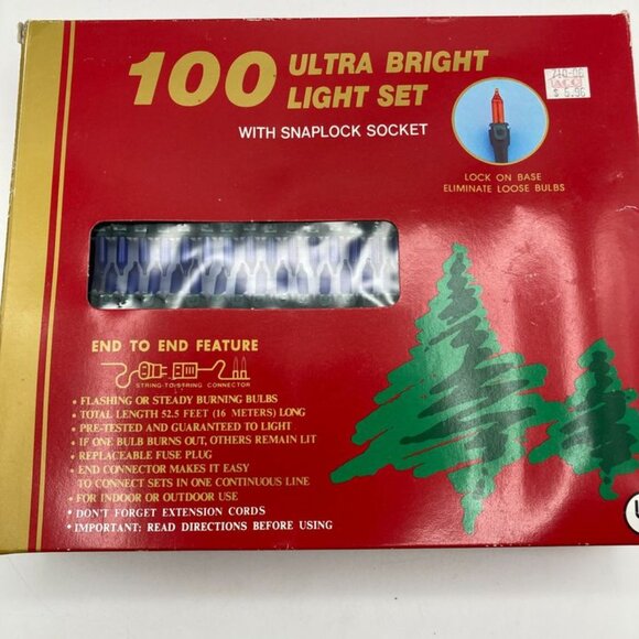 2 Pack Vintage Ultra Bright Christmas 100 Bulb Light Sets Blue Bulbs New In Box - Picture 2 of 5